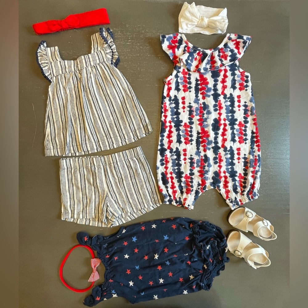 4th of July Infant Bundle with Headbands and White Sandles